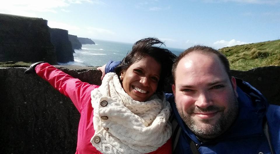 Maggie and Abe with the Cliffs of Moher behind them.